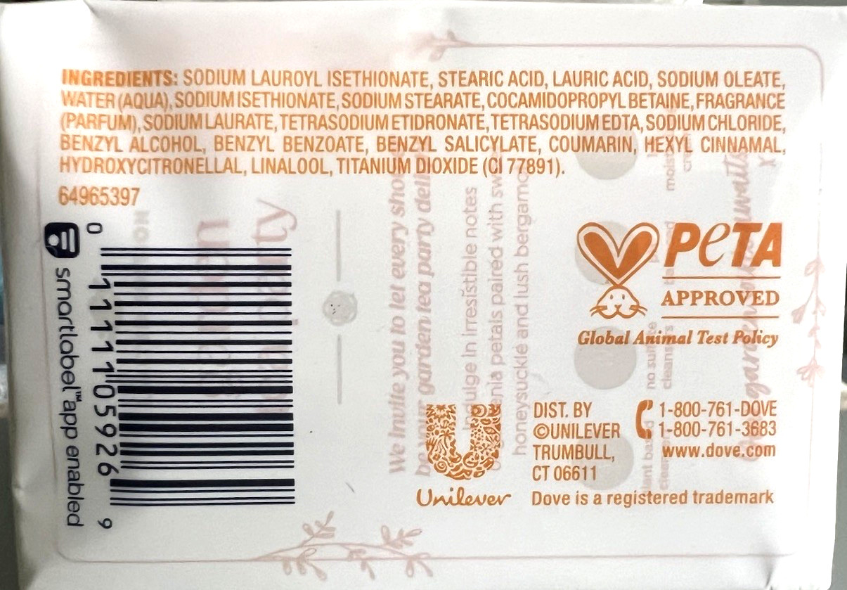 2x Dove GARDEN TEA PARTY Bar Soap – 4PK – HONEYSUCKLE GARDENIA Scent – 8 Bars