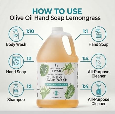 Brittanie’s Pure Castile Soap – Lemongrass, 1 Gallon 128 Fl Oz (Pack of 1)