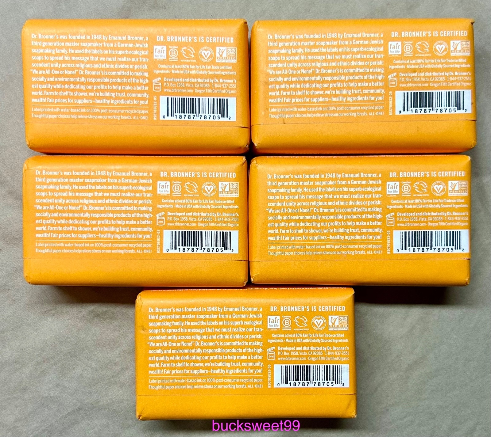 Dr. Bronner’s All-One HEMP CITRUS Pure-Castile Bar Soap – 5 oz – 5 BARS