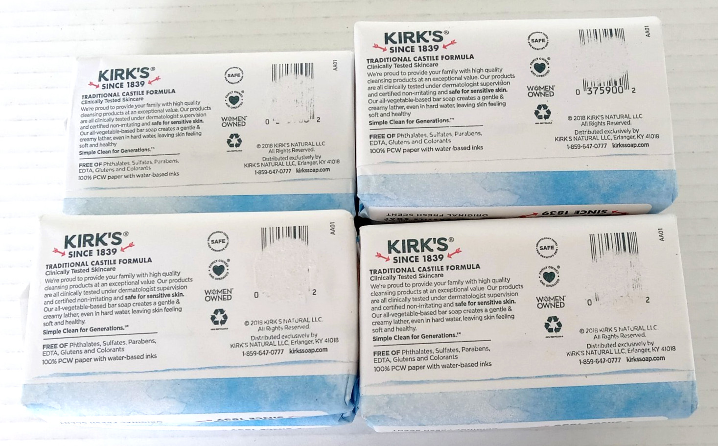 11 Bars Kirks Fresh Scent Castile Bar Soap 100% Coconut Gentle 4ozx11 Bars Kirks