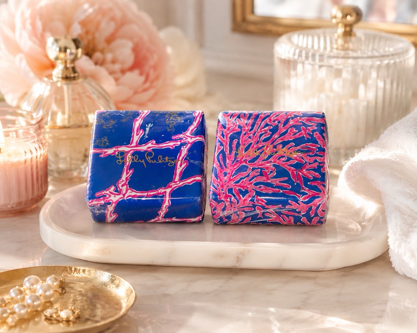NEW Lilly Pulitzer 2000s 2pc Coral Blue Scented Bath Soap Bars, 2.5×1” FREE SHIP