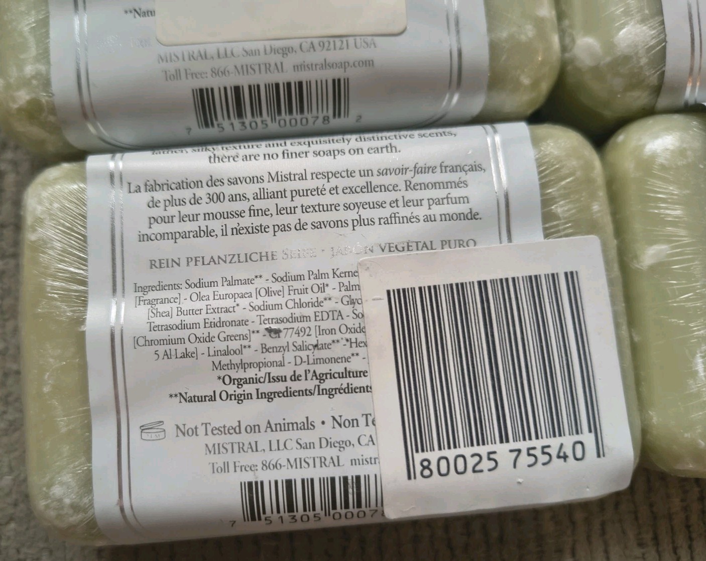 Mistral APPLE BLOSSOM Gentle Vegetable Organic Soap Bar 200g/7oz EA France 6 LOT