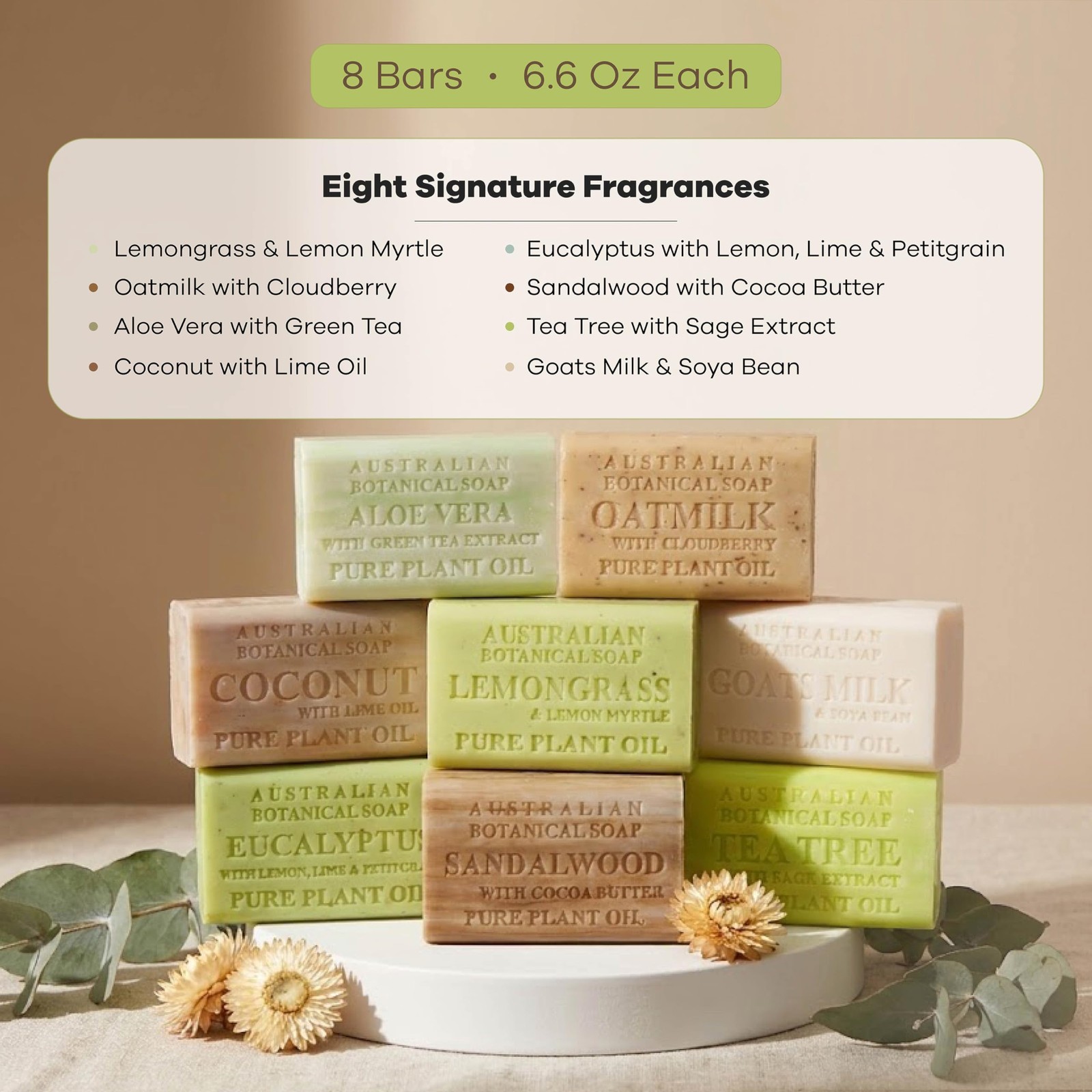 Australian Botanical Soap Variety Pack, 6.6 oz Bars – Goat Milk, Eucalyptus, …