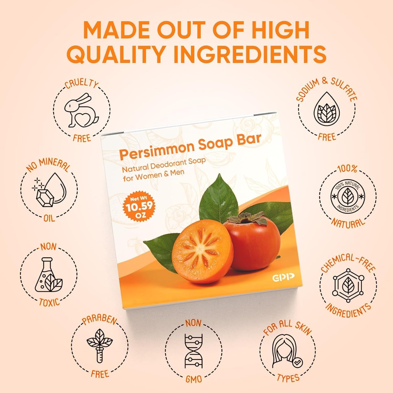GPP Persimmon Soap Bar for Body Odor Control – 3 PCS 3.53 Ounce (Pack of 3)