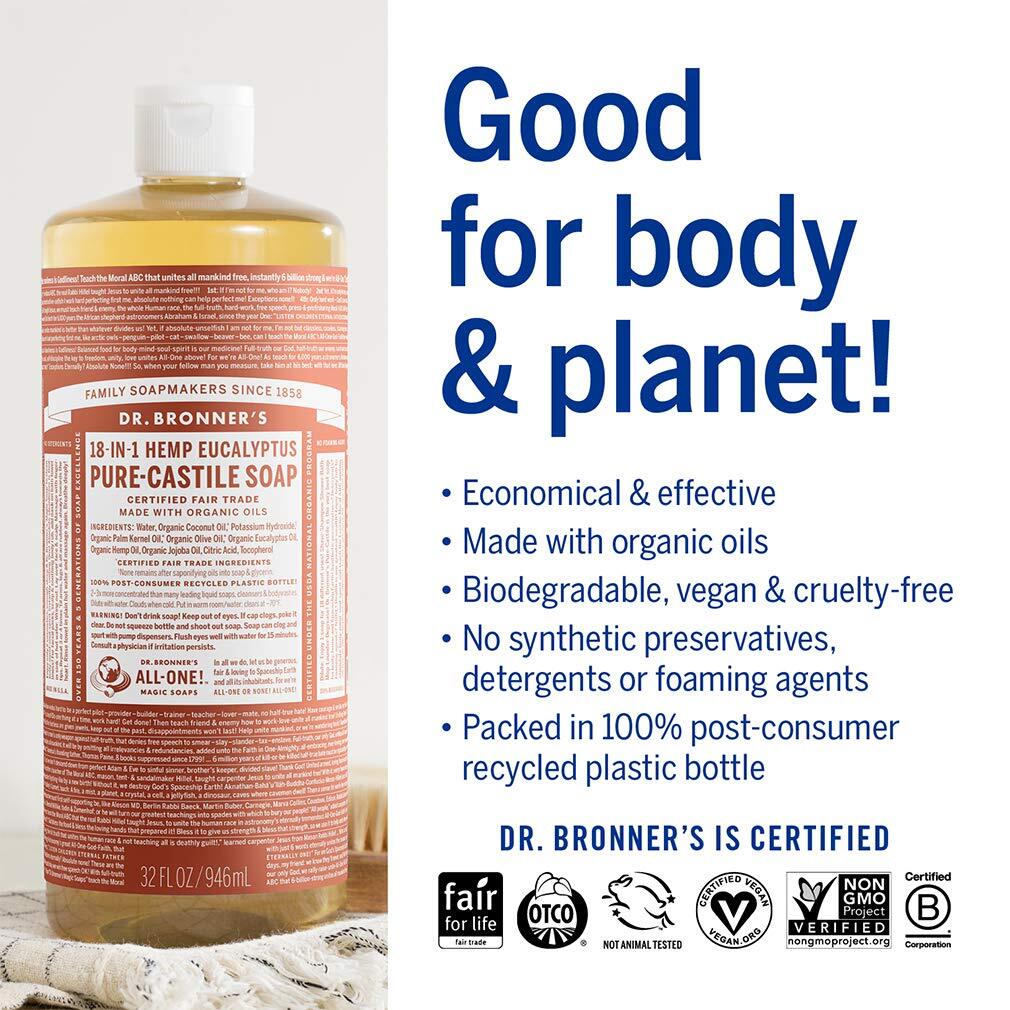 Dr Bronner’s Organic Fair Trade Castile Liquid Soap 32 Fl Oz All Purpose Cleaner