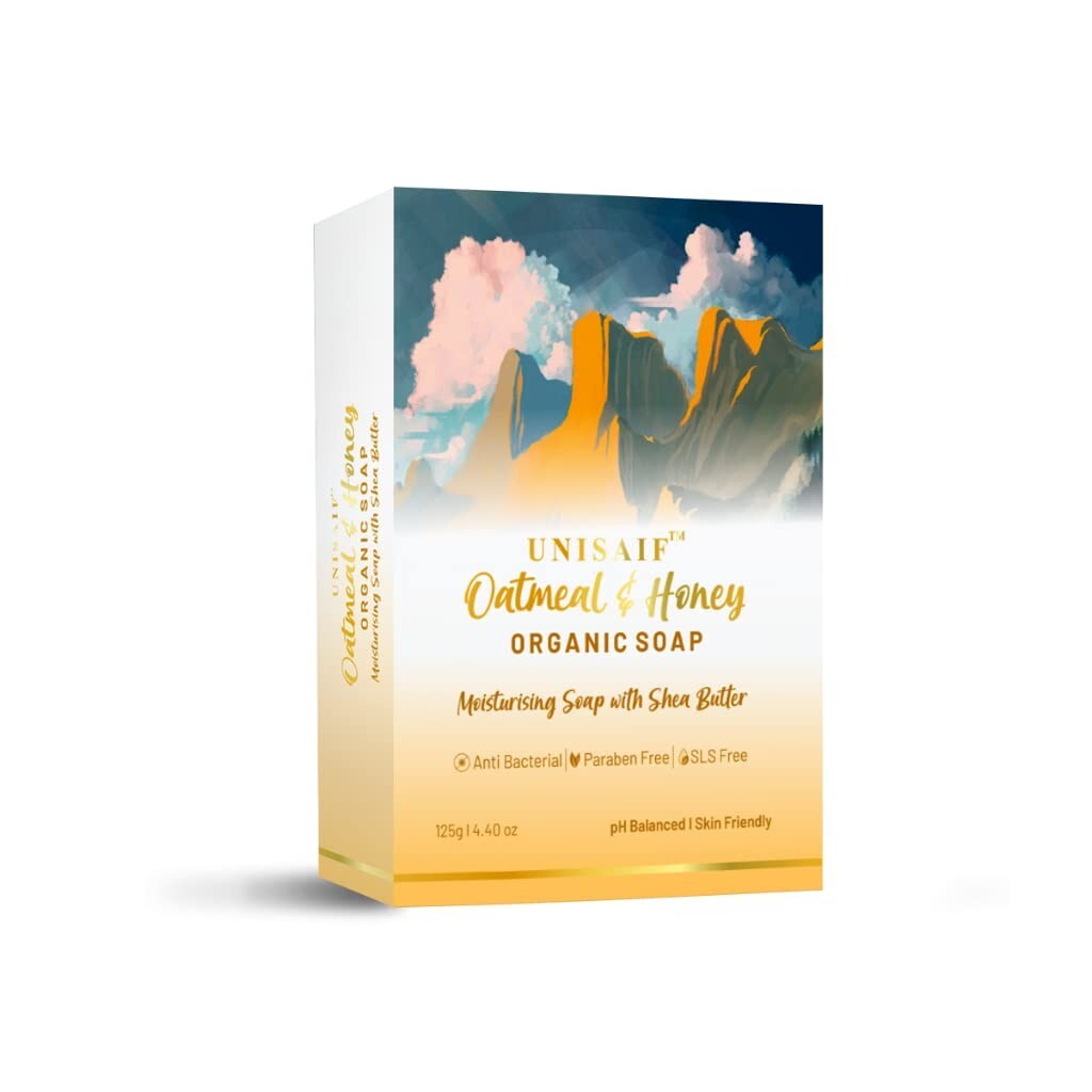 Unisaif Oatmeal & Honey Organic Soap Bar, Moisturizing Soap With Shea Butter
