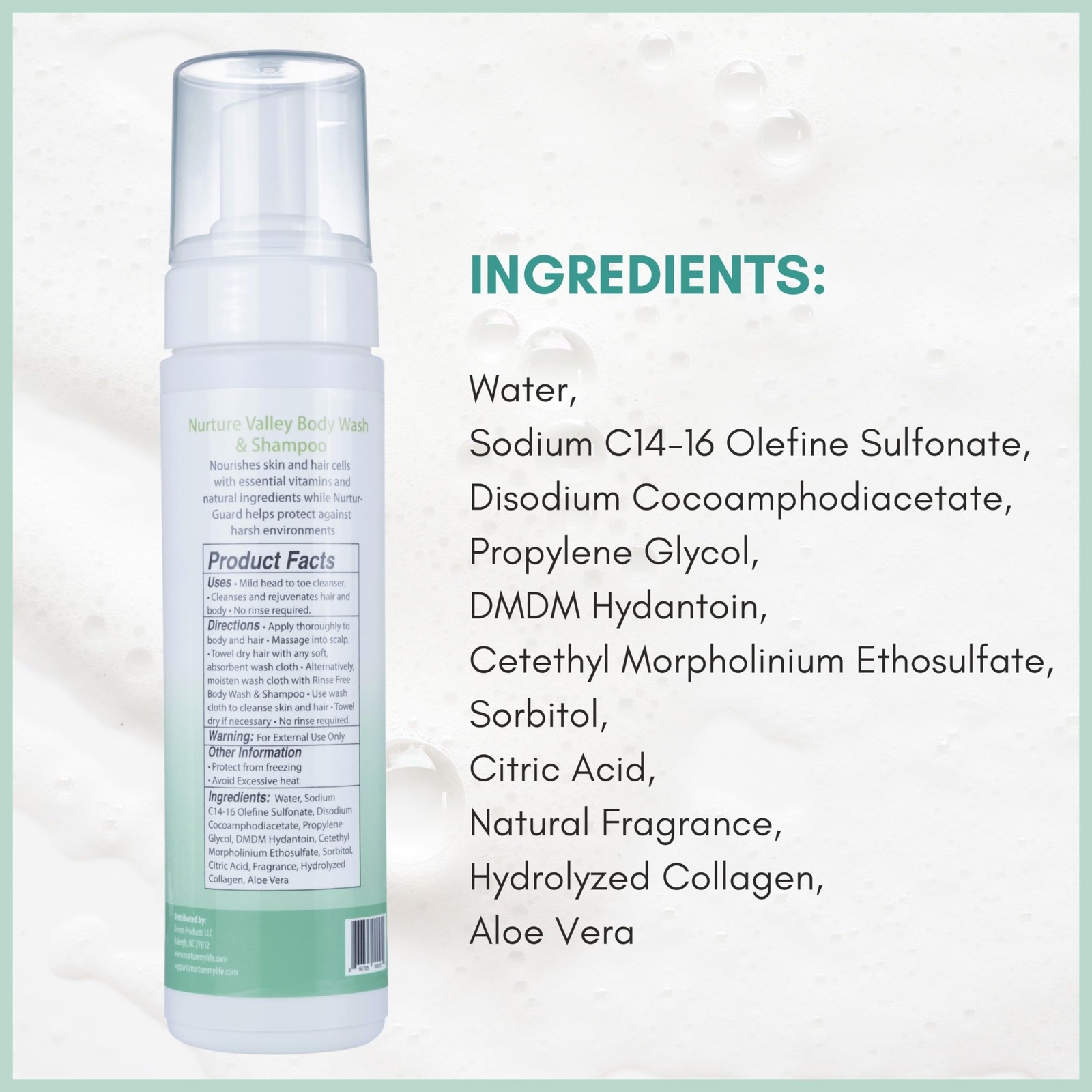 Nurture Rinse Free Body Wash & Shampoo with Aloe | 8.5 Fl Oz (Pack of 3)