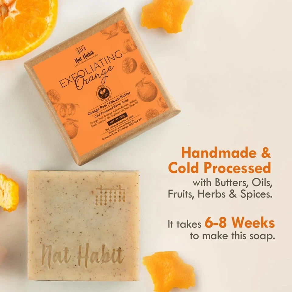 Nat Habit Orange Kokum Butter Bath Soap Vit C for Body Pimple & Oil Control
