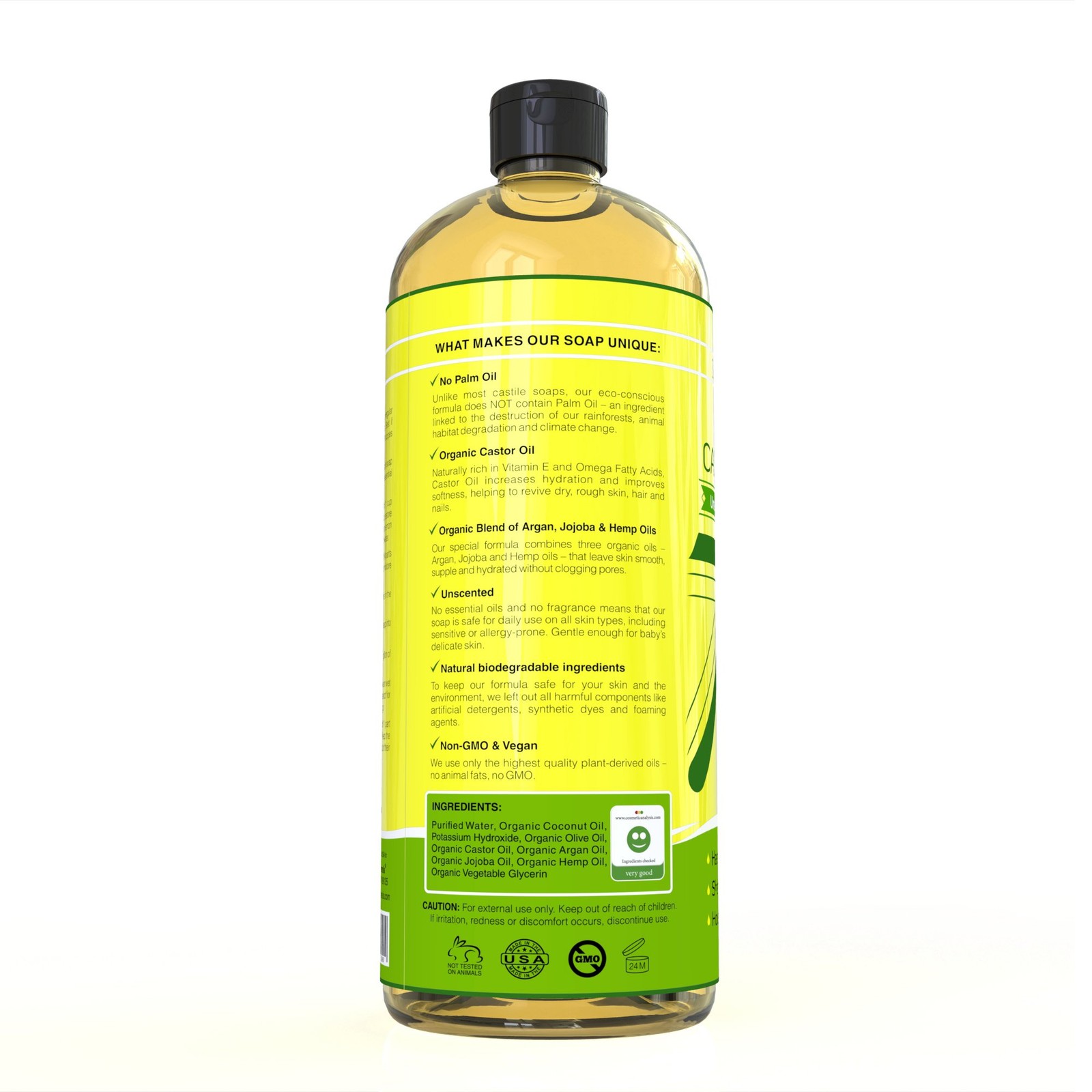 Seven Minerals Castile Soap 33.8 fl oz – Unscented Palm Oil-Free Vegan