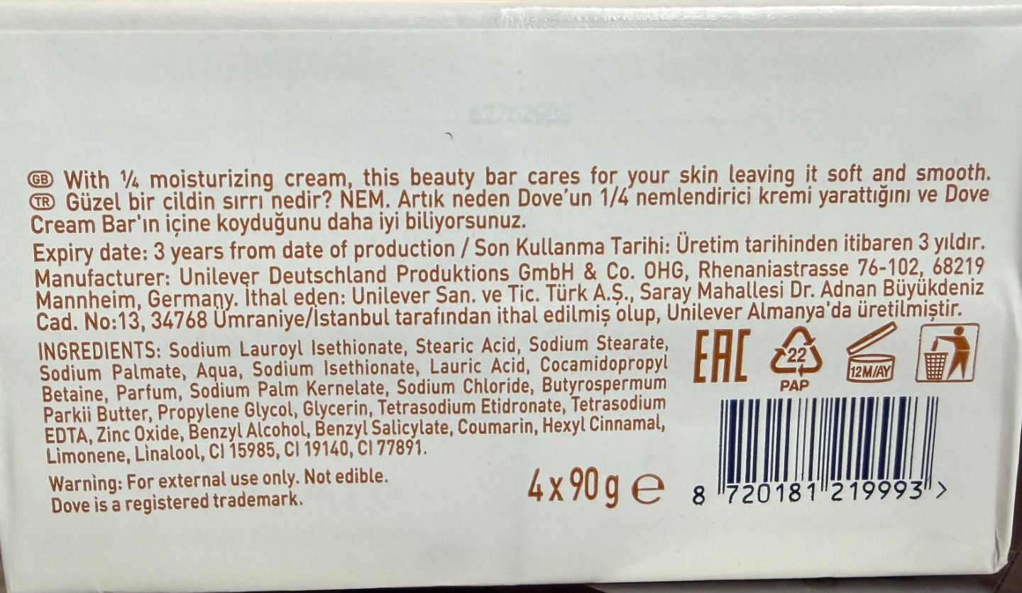 Dove Shea Butter & Vanilla Moisturizing Cream Beauty Soap 4 BARS (Total 15 oz)
