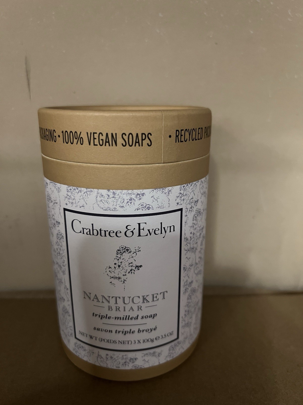New Crabtree & Evelyn Nantucket Briar Soap Vegan Triple Milled Set of 3x100g NIB
