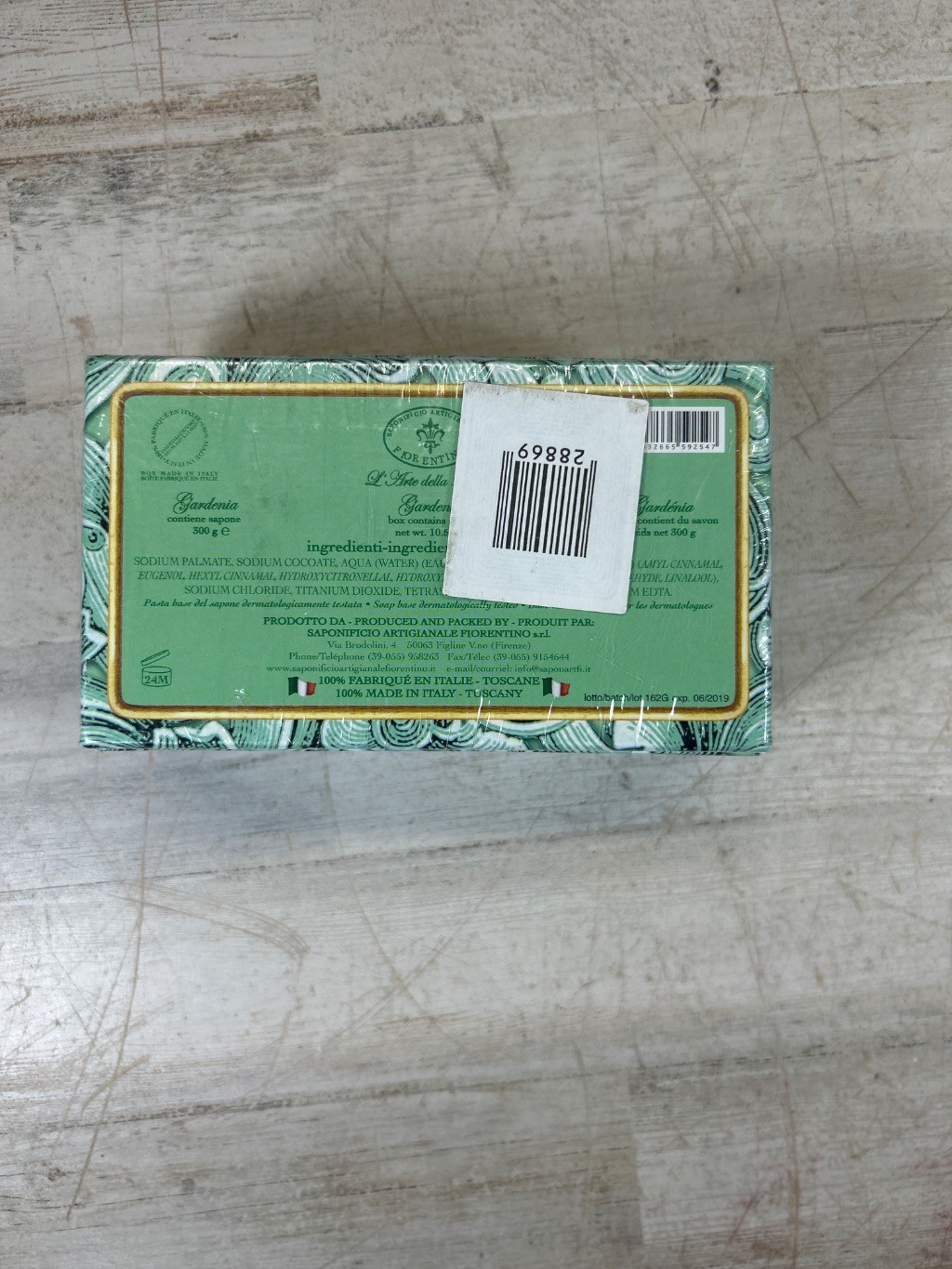 Vintage Saponificio Artigianale Fiorentino Gardenia Scented Soap Bar 300g Italy