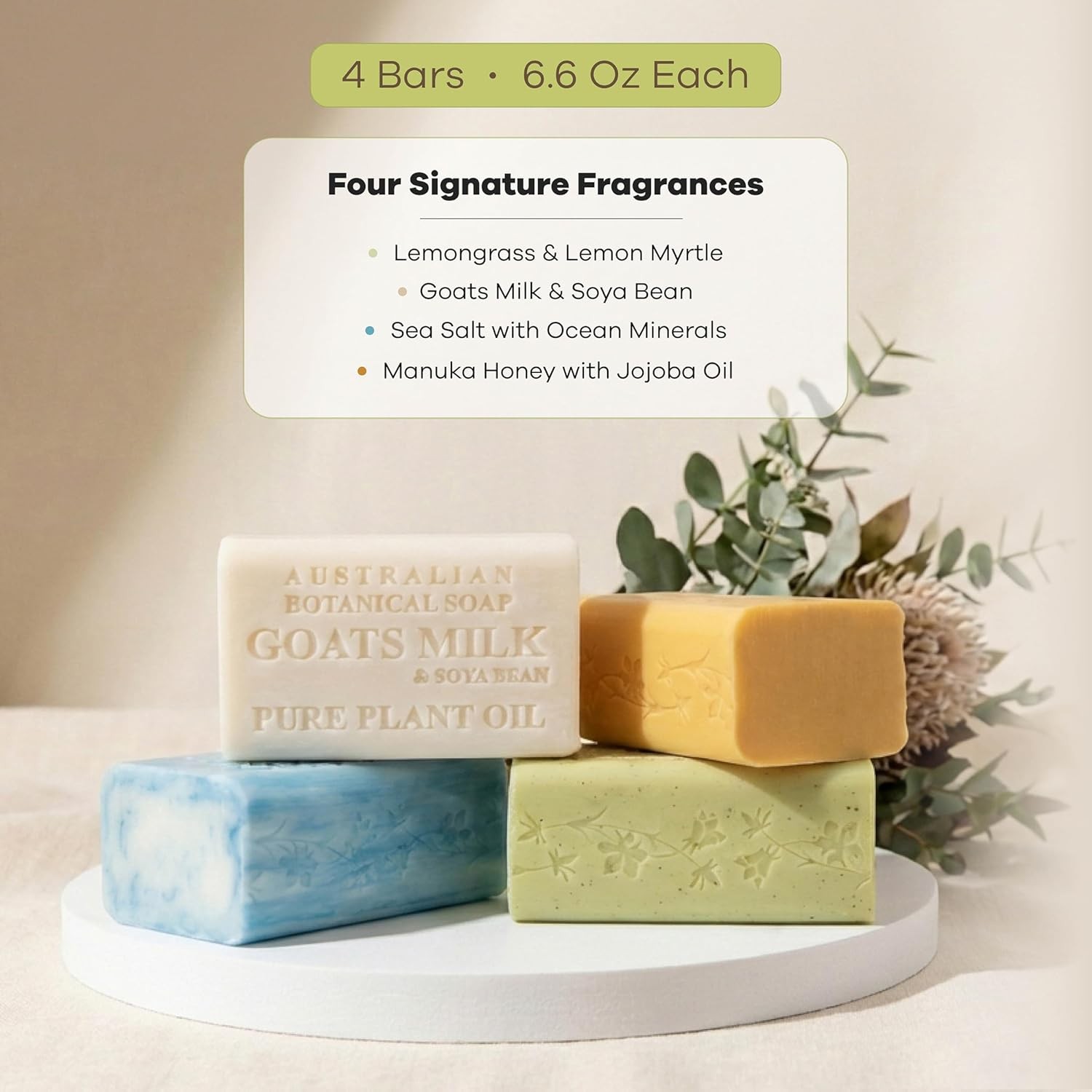 Australian Botanical Goats Milk Soap, Manuka Honey, Lemongrass and Sea Salt 6.6