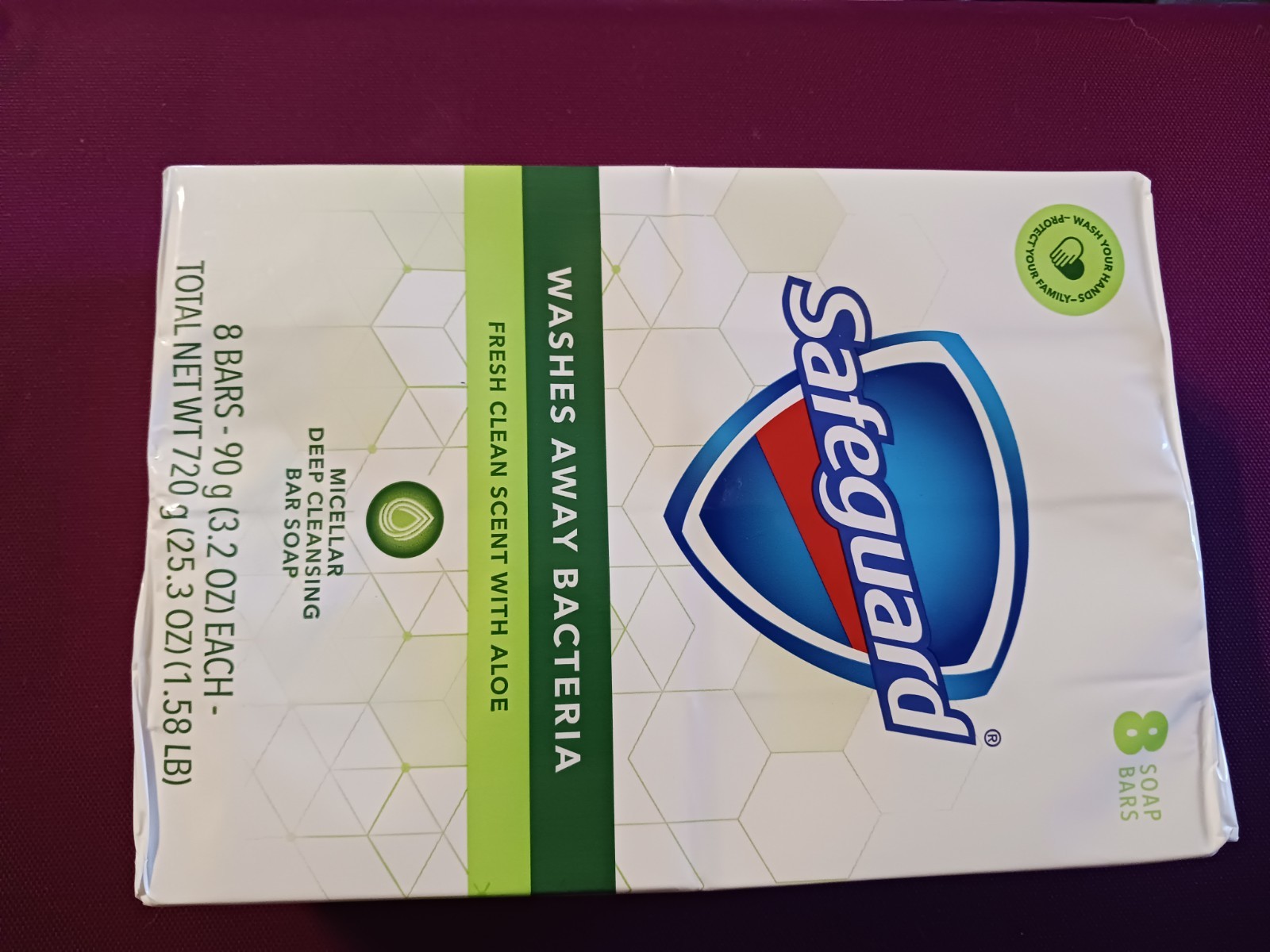 Safeguard Antibacterial Bar Soap, Fresh Clean with Aloe, 3.2 Oz Bars (Pack of 8)
