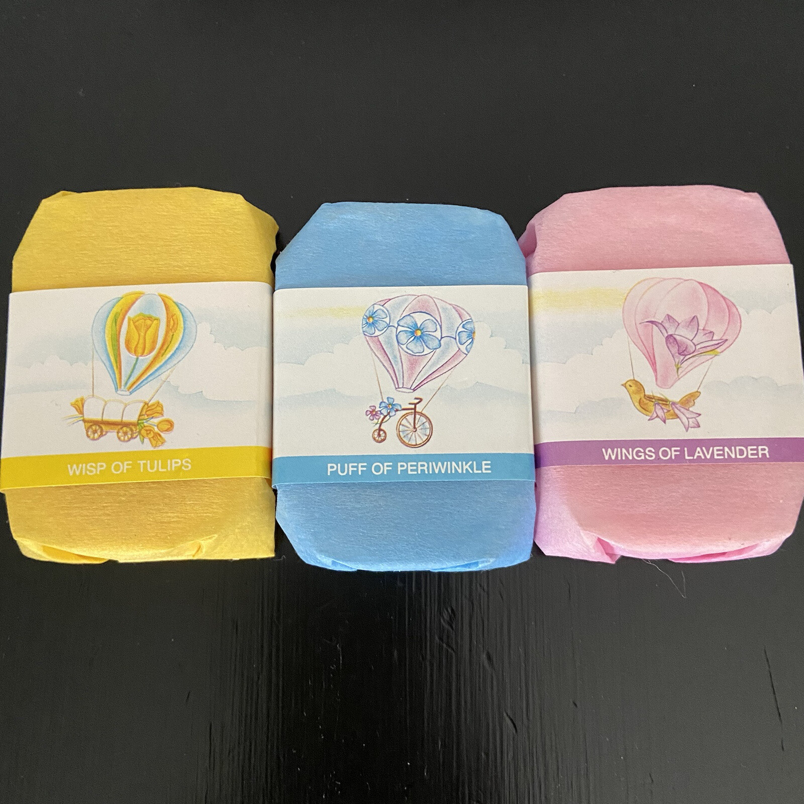 VTG Ben Rickert Inc. Set Of 3 Perfumed Bar Soaps Lavender Periwinkle Tulips