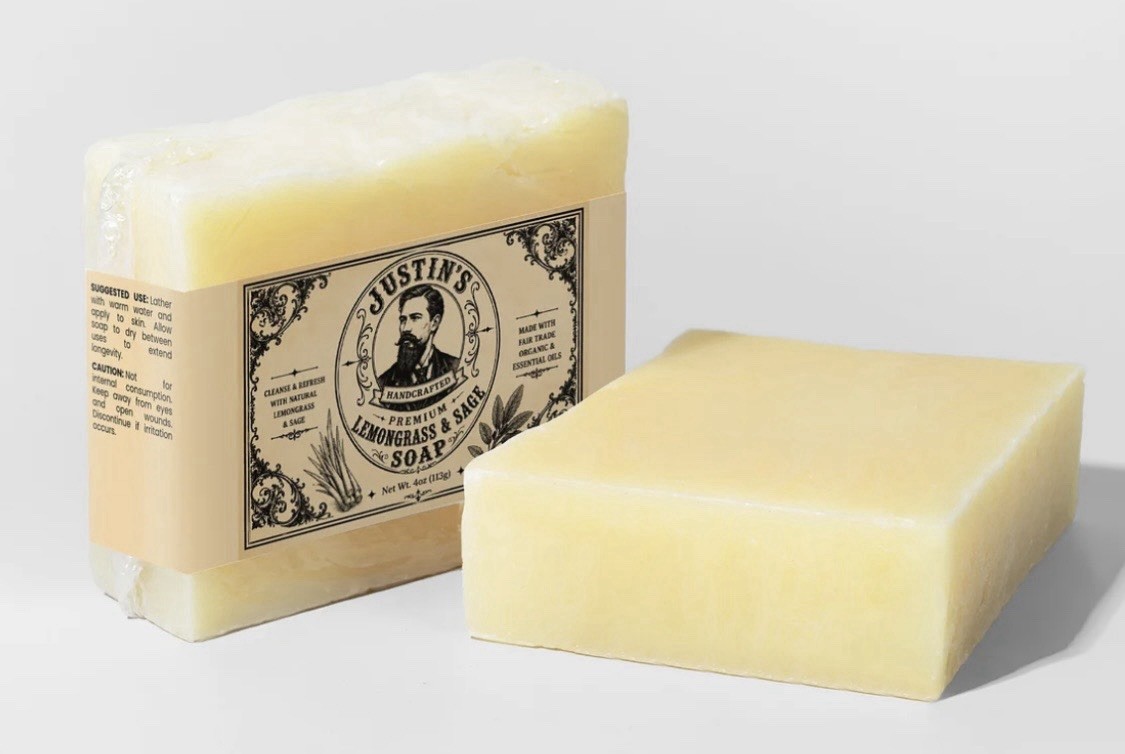 Justin’s Handcrafted Premium Lemongrass & Sage Body & Hand Soap Bar, 4 oz