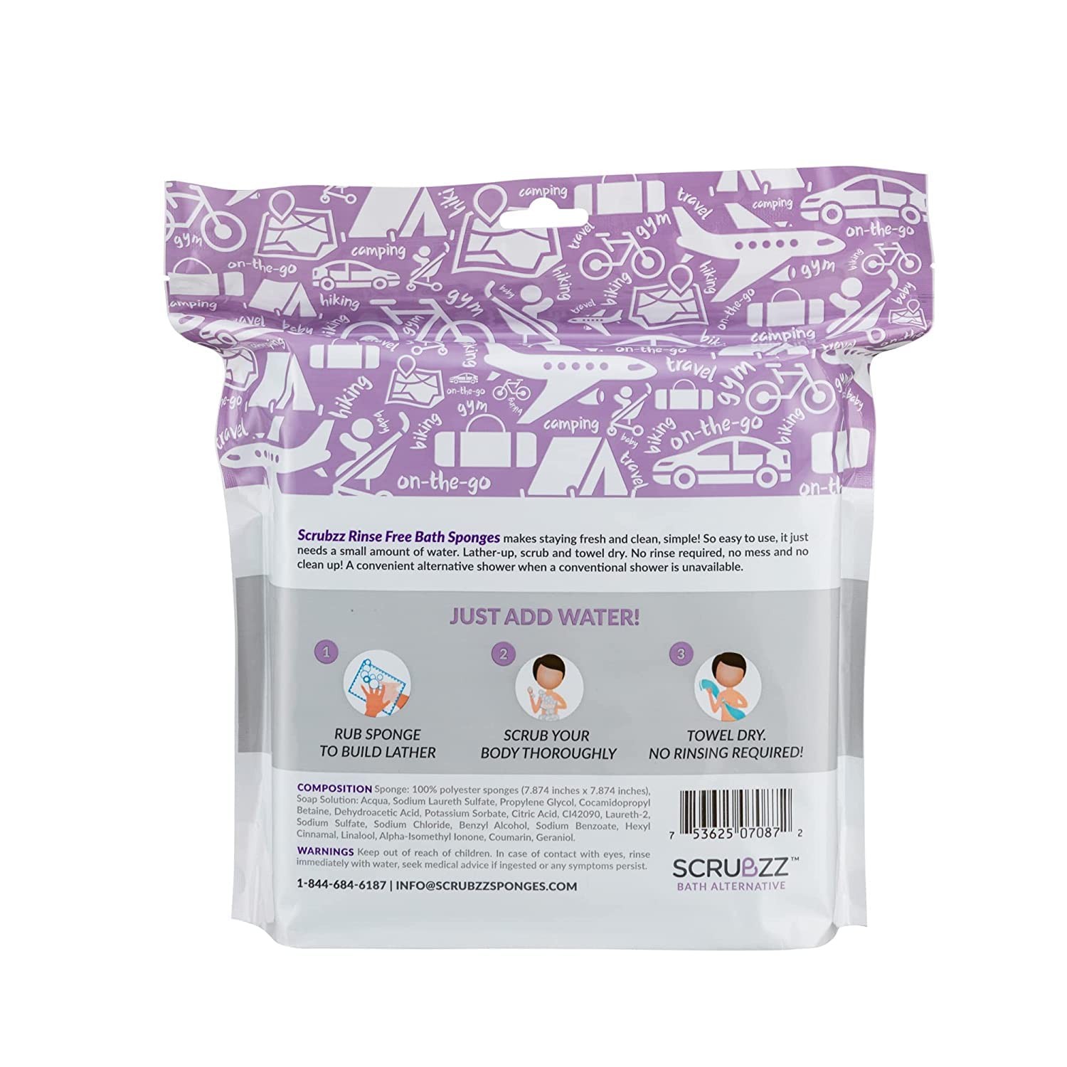 Lavender Rinse-Free Bath Sponge Wipes Water-Activated No Rinse Adult Washcloths