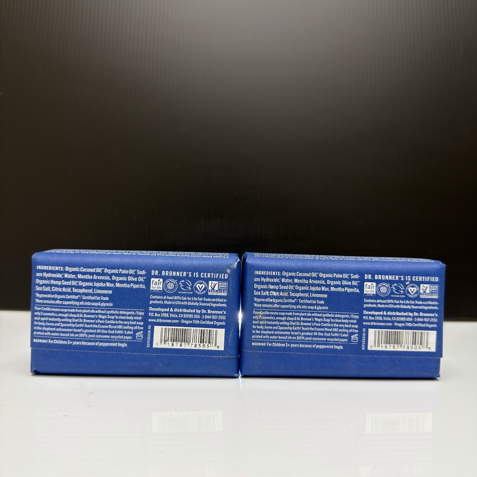 Lot of 2 Dr Bronner Magic Bar Soap Peppermint white 5 oz •:*¨¨*: