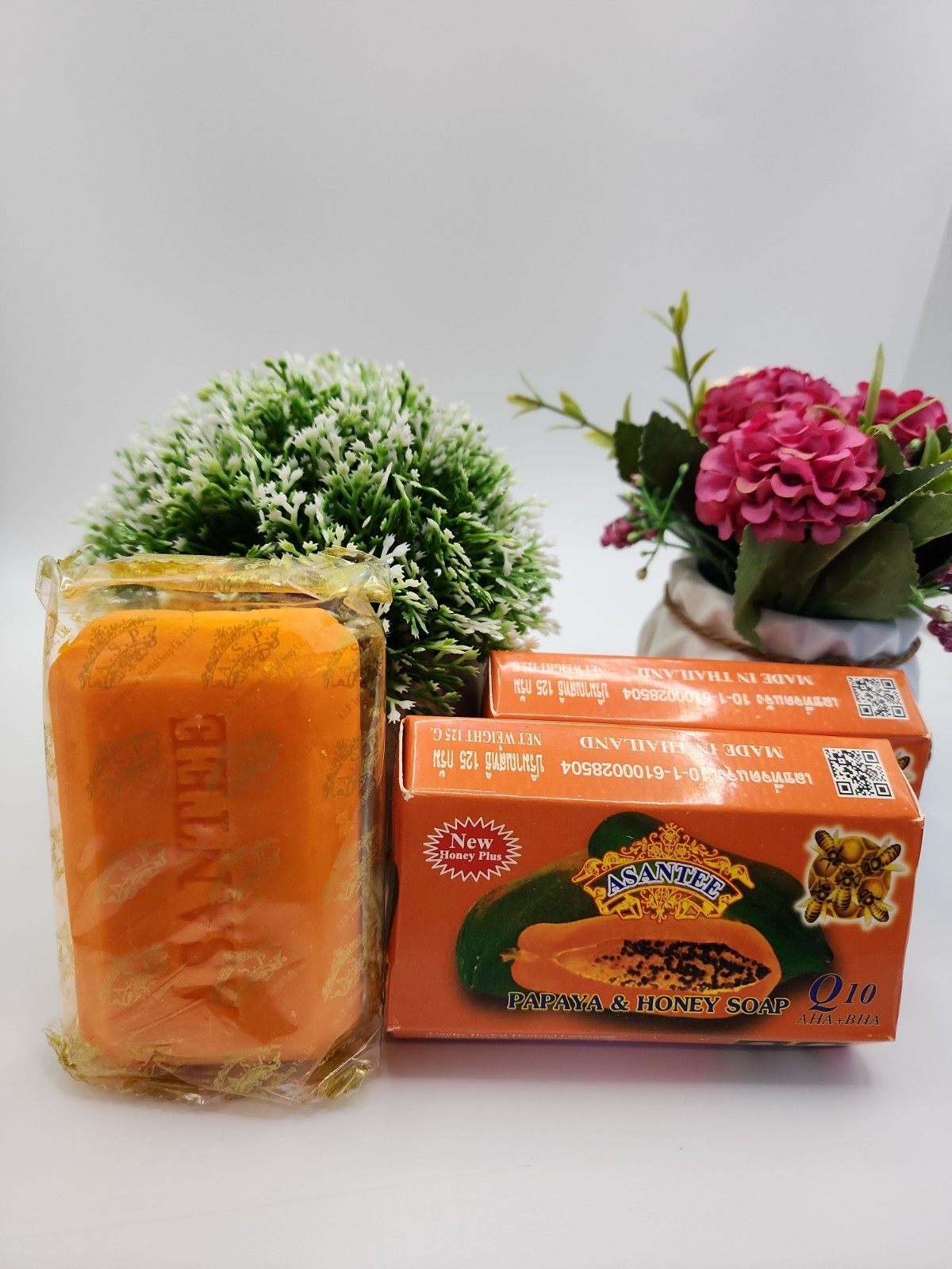 24 Bars Asantee Thai Herbal Papaya Honey Soap Wt Q10 AHA BHA Skin Whitenin 125g