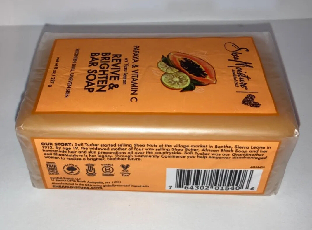 SHEA MOISTURE 8oz BAR PAPAYA & VITAMIN C W/ YUZU LEMON REVIVE & BRIGHTEN DULL