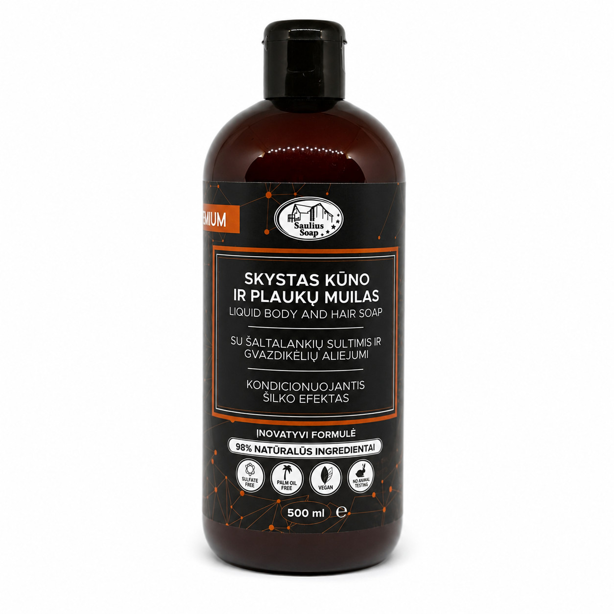 Natural Body & Hair Soap 500ml Sea Buckthorn & Clove Oil Vegan Sulfate Free