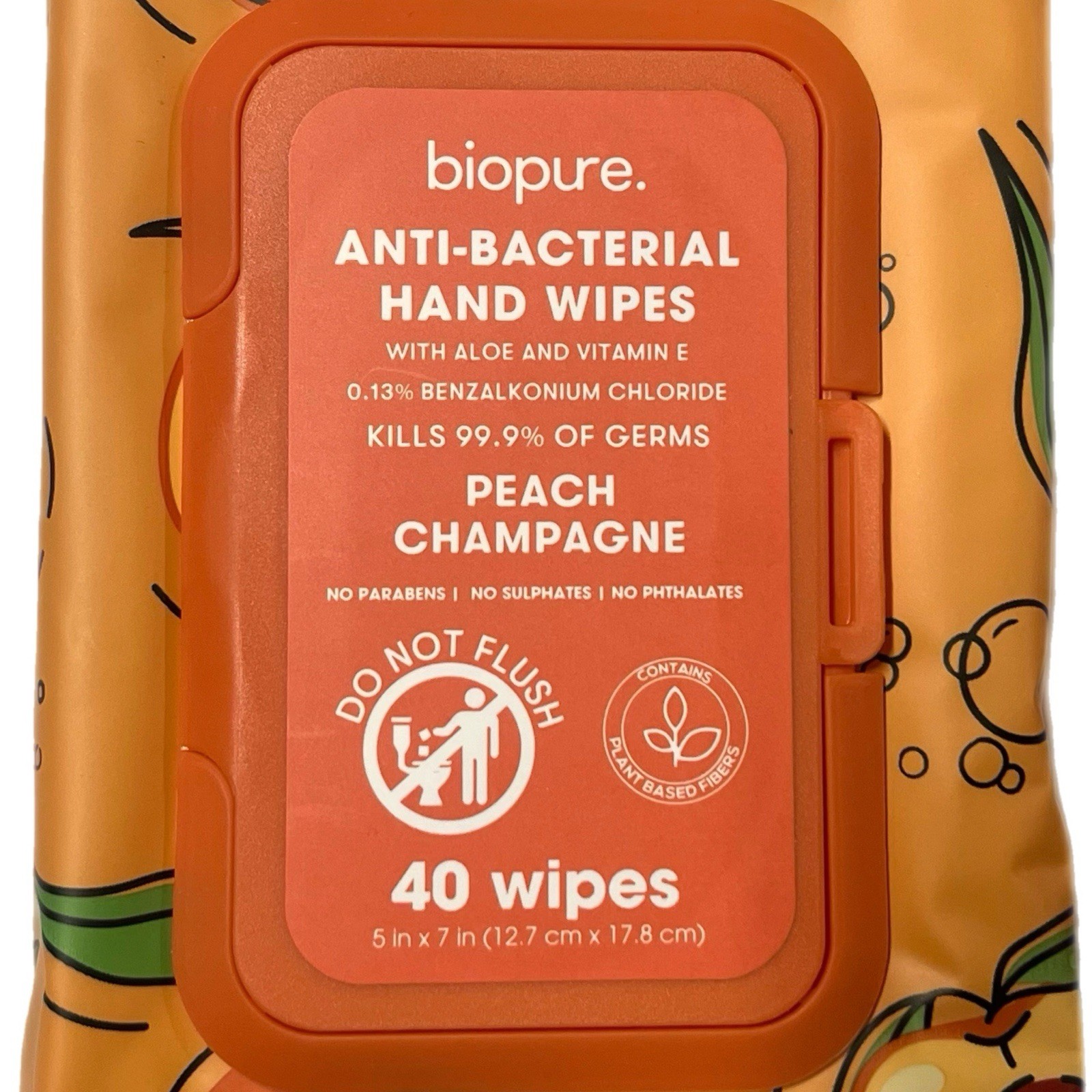 Biopure 2 Pk 80 Total Anti-Bacterial Hand Wipes Peach Champagne- New