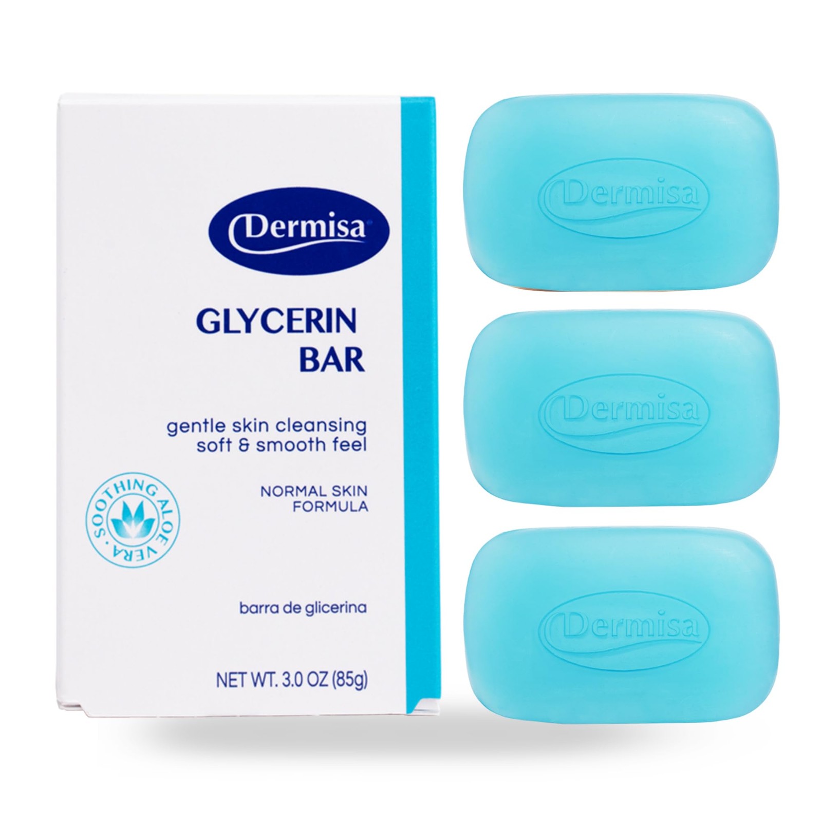 Dermisa Glycerin Bar with Soothing Aloe Vera, Gentle 3 Ounce (Pack of 3)