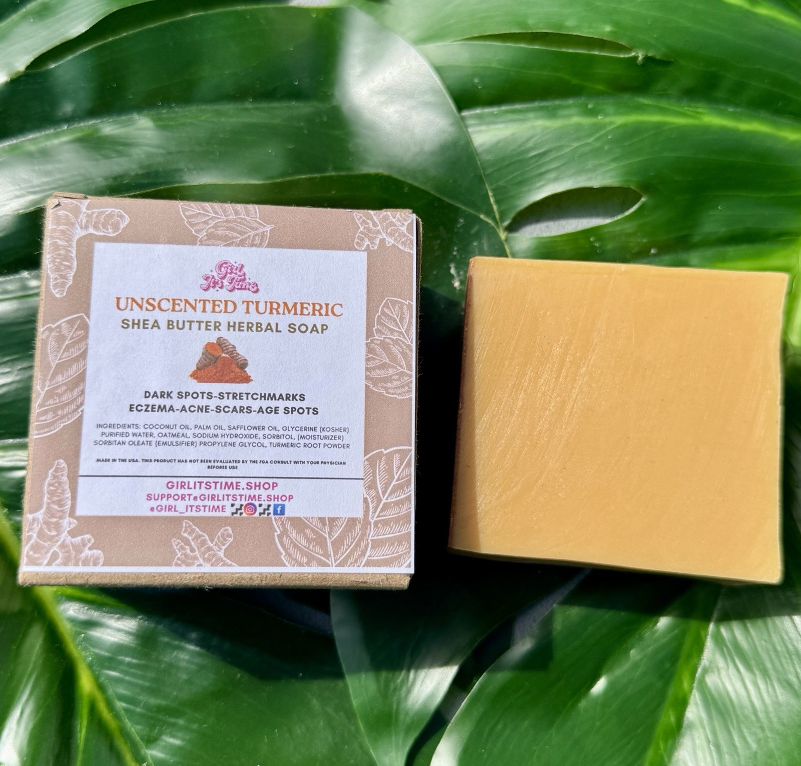 Handmade Unscented Turmeric Soap Shea Butter Organic Vegan Herbal XL Bar