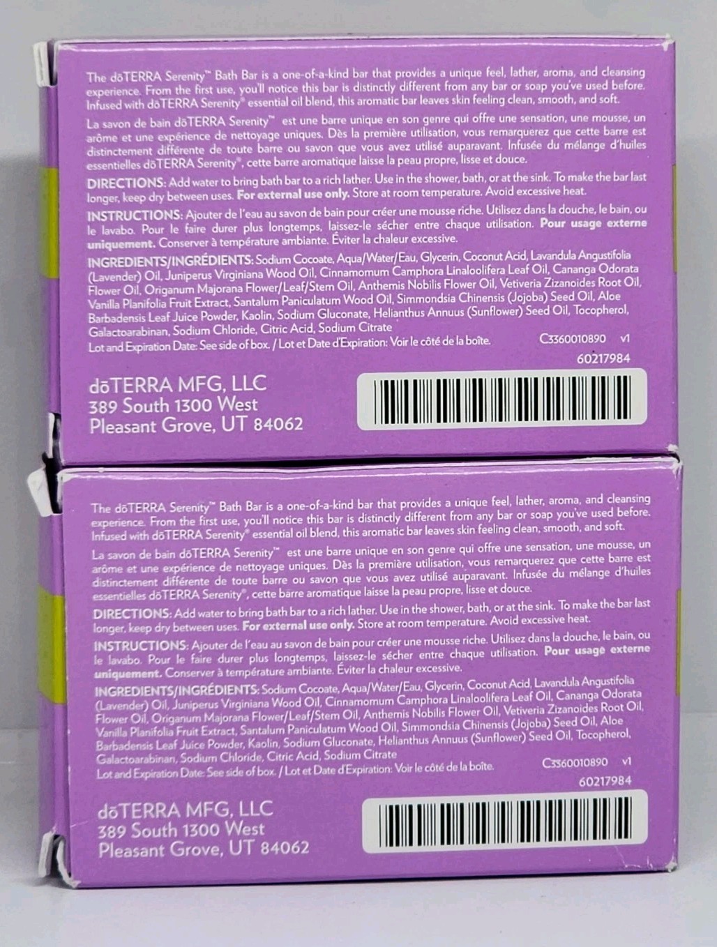 2x doTERRA SPA Serenity Bath Bar Soap Savon Serenity With Essential Oils 4 oz