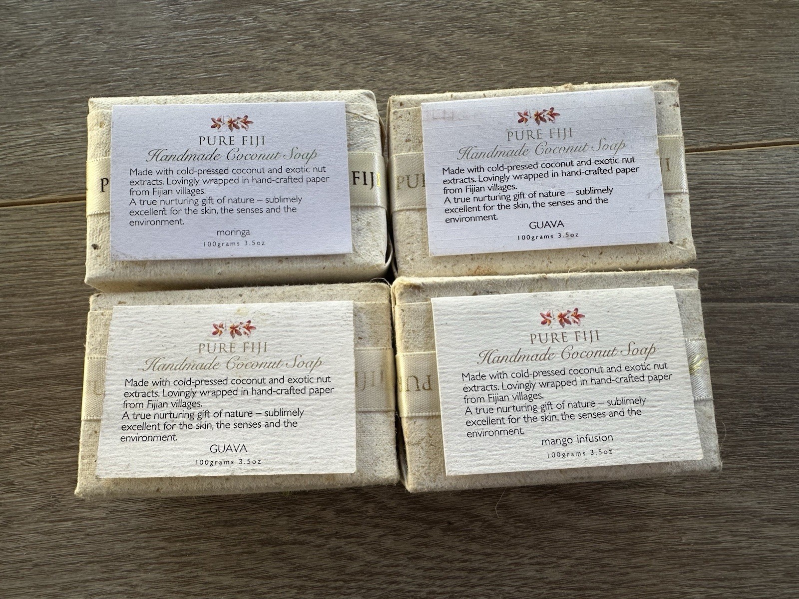 Pure Fiji Natural Coconut Bar Soap 3.5oz Set Of 4 – Mango, Moringa, Guava