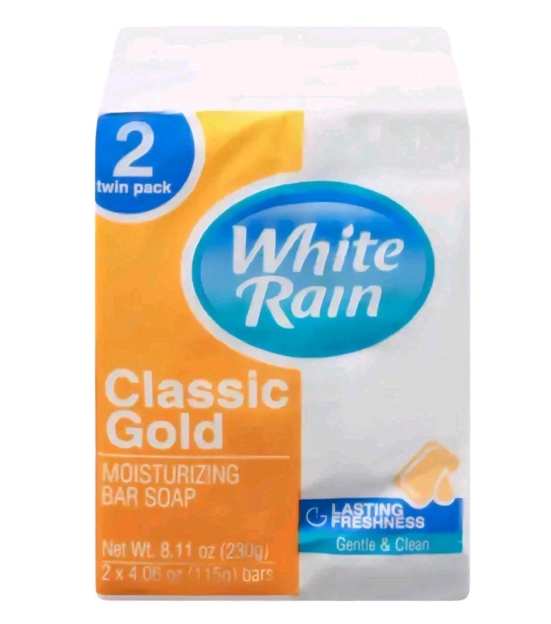 🧡 WHITE RAIN 🧡 (2-BARS) 4.06 Oz 🧡🫧 ●CLASSIC GOLD● 🫧 ≈MOISTURIZING≈ Soap 🫧.