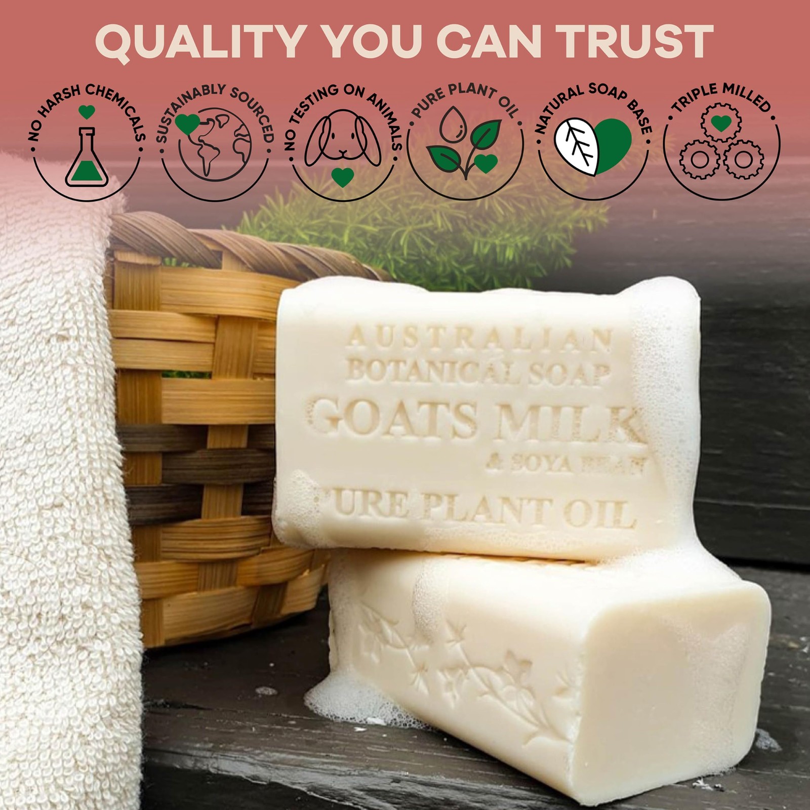 Australian Botanical Soap Goats Milk and Soya Bean Oil Triple-Milled, 8 Bars