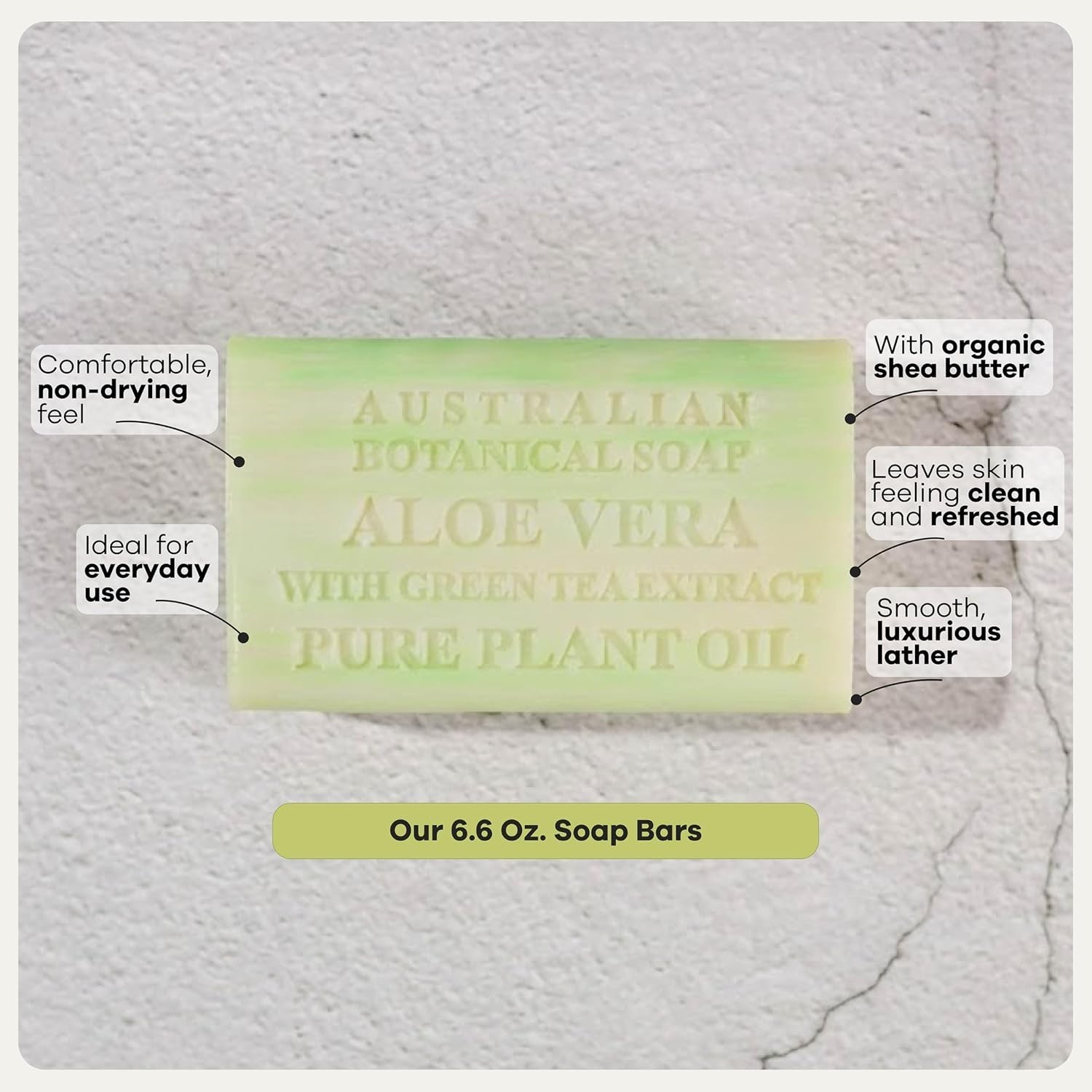 Aloe Vera with Green Tea Extract – Triple Milled 6.6 oz Bar Soap with Shea Bu…