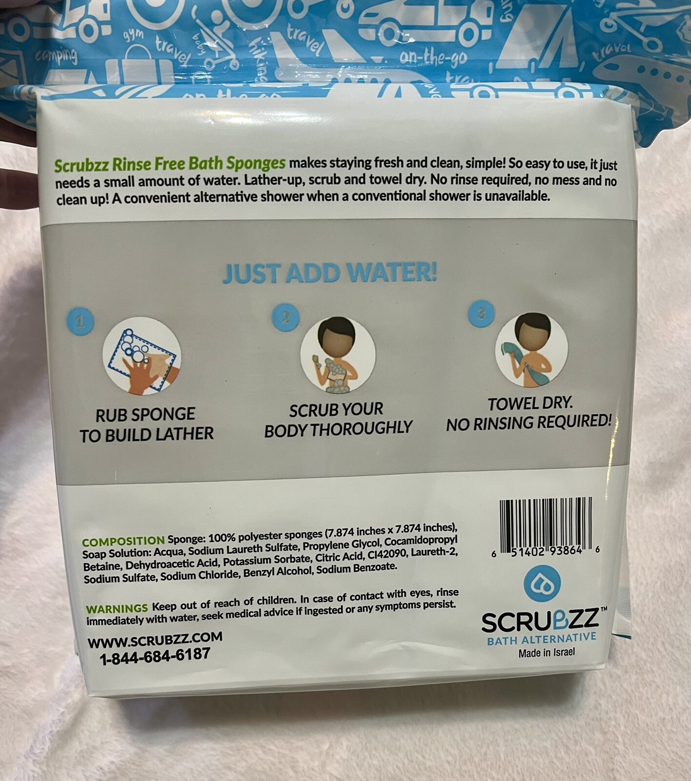 Scrubzz Disposable No Rinse Bathing Wipes – 25 Pack – All-In-1 Single Use Shower