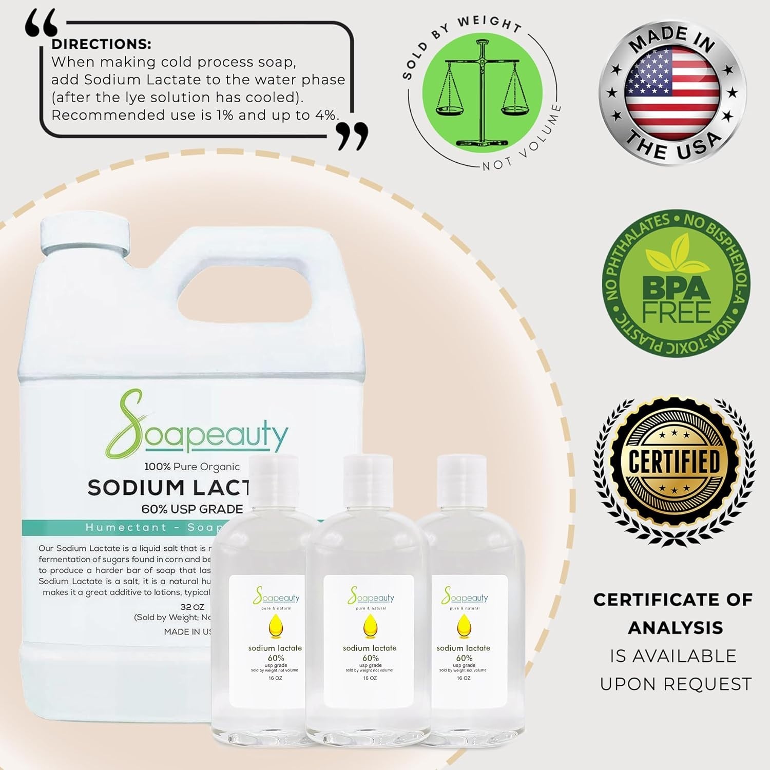 Sodium Lactate Soap Making & Lotion Making Liquid 4oz USP Pure Natural