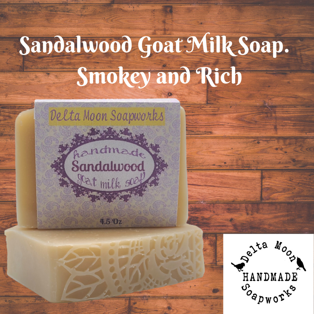 Handmade Sandalwood Goat Milk Soap, + samples, ships fast