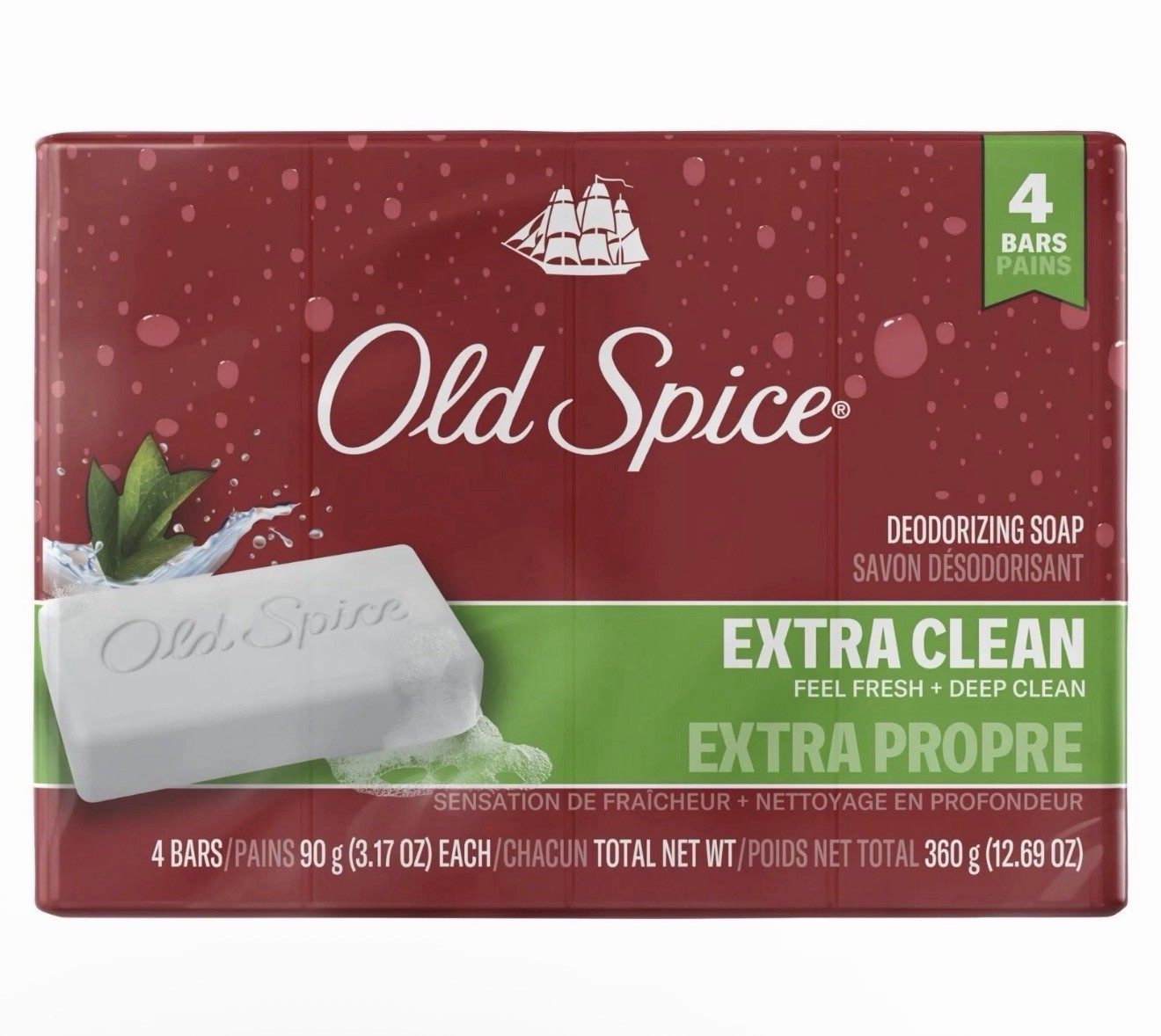 Old Spice Deodorizing Bar Soap Extra Clean Fresh & Deep Clean 3.17 oz. 4 Bars