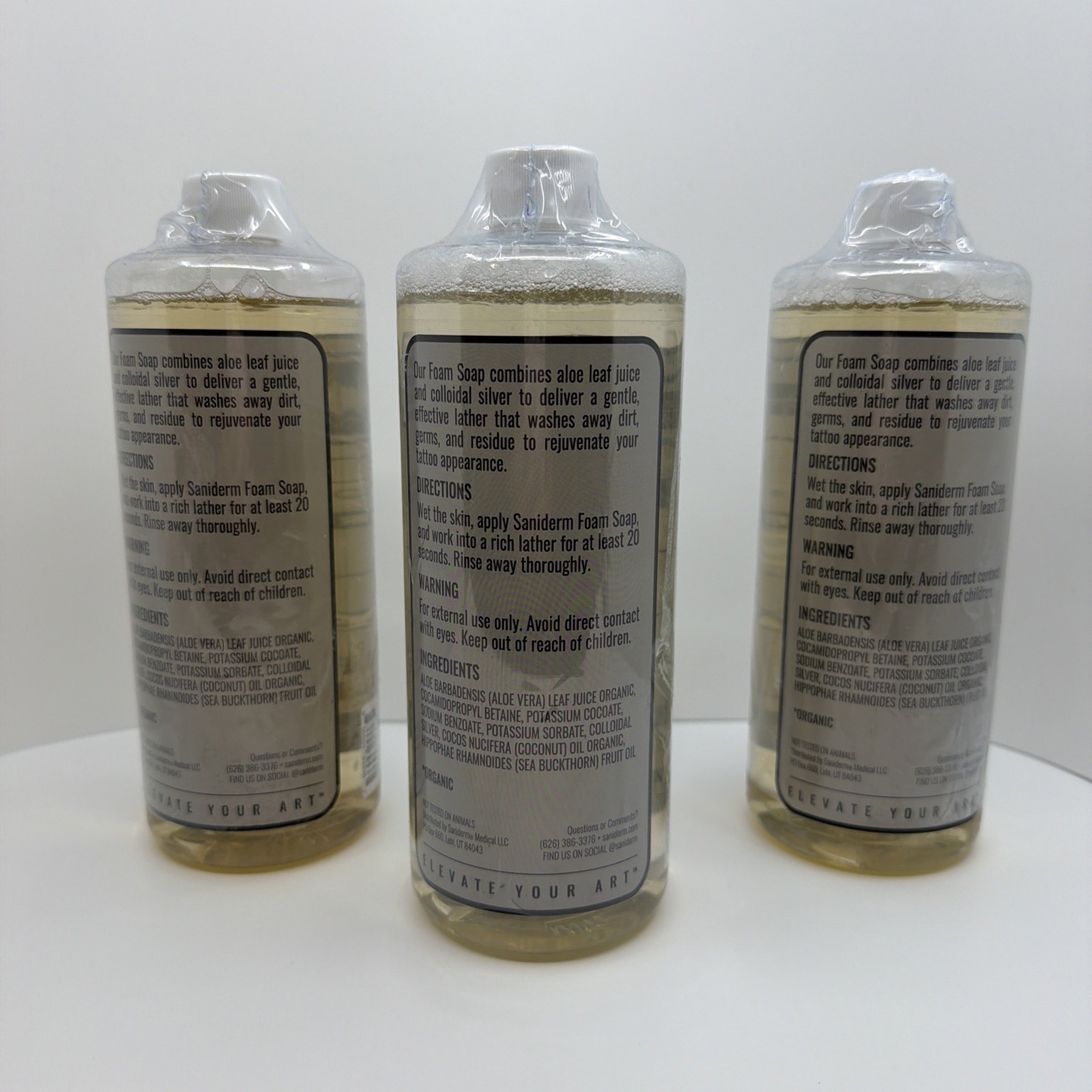 Saniderm Foaming Tattoo Soap 32oz 3 PACK Shop Size Gentle Natural Soap NEW