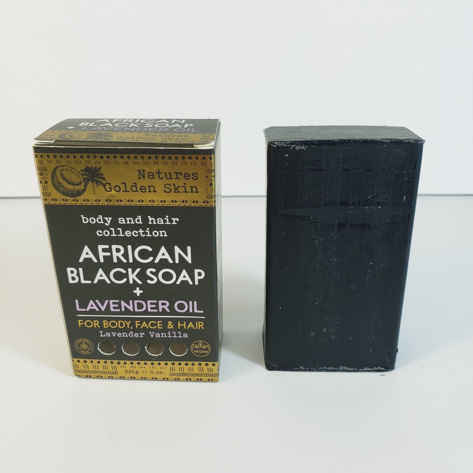 Natures Golden Skin African Black Soap+ Lavender OIl for Body Face & Hair 10 oz
