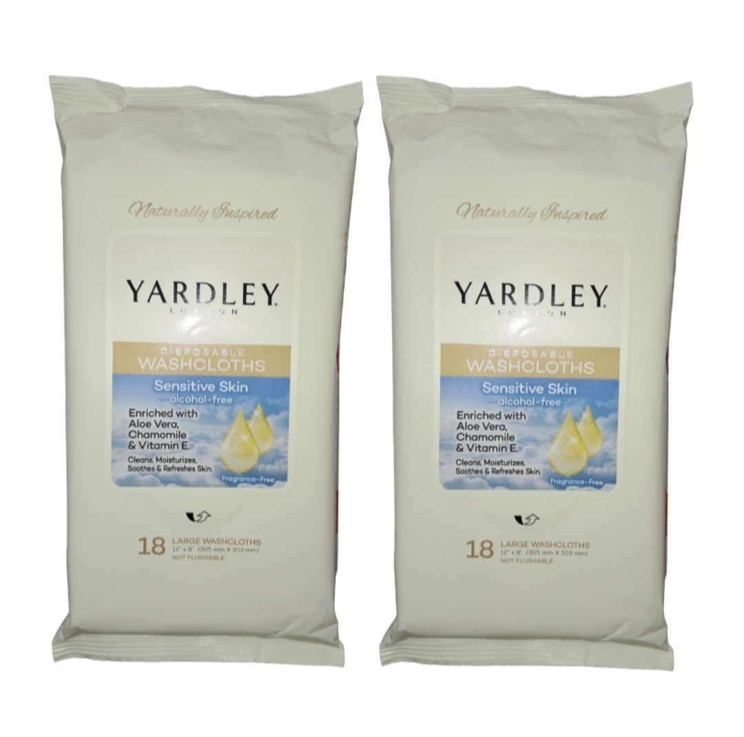 💙 YARDLEY LONDON (2PK) 18-CT 12″X8″ 🫧●DISPOSABLE WASHCLOTHS●🫧 Sensitive Skin.
