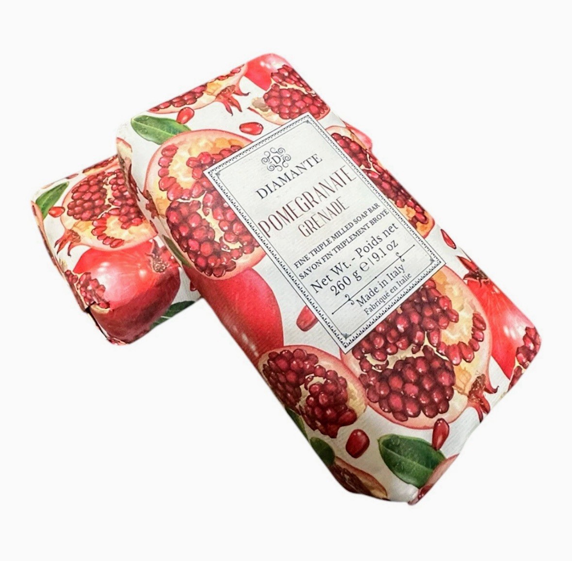 Diamante Pomegranate Soap 260g Bar Triple Milled Made in Italy Herbal Scent
