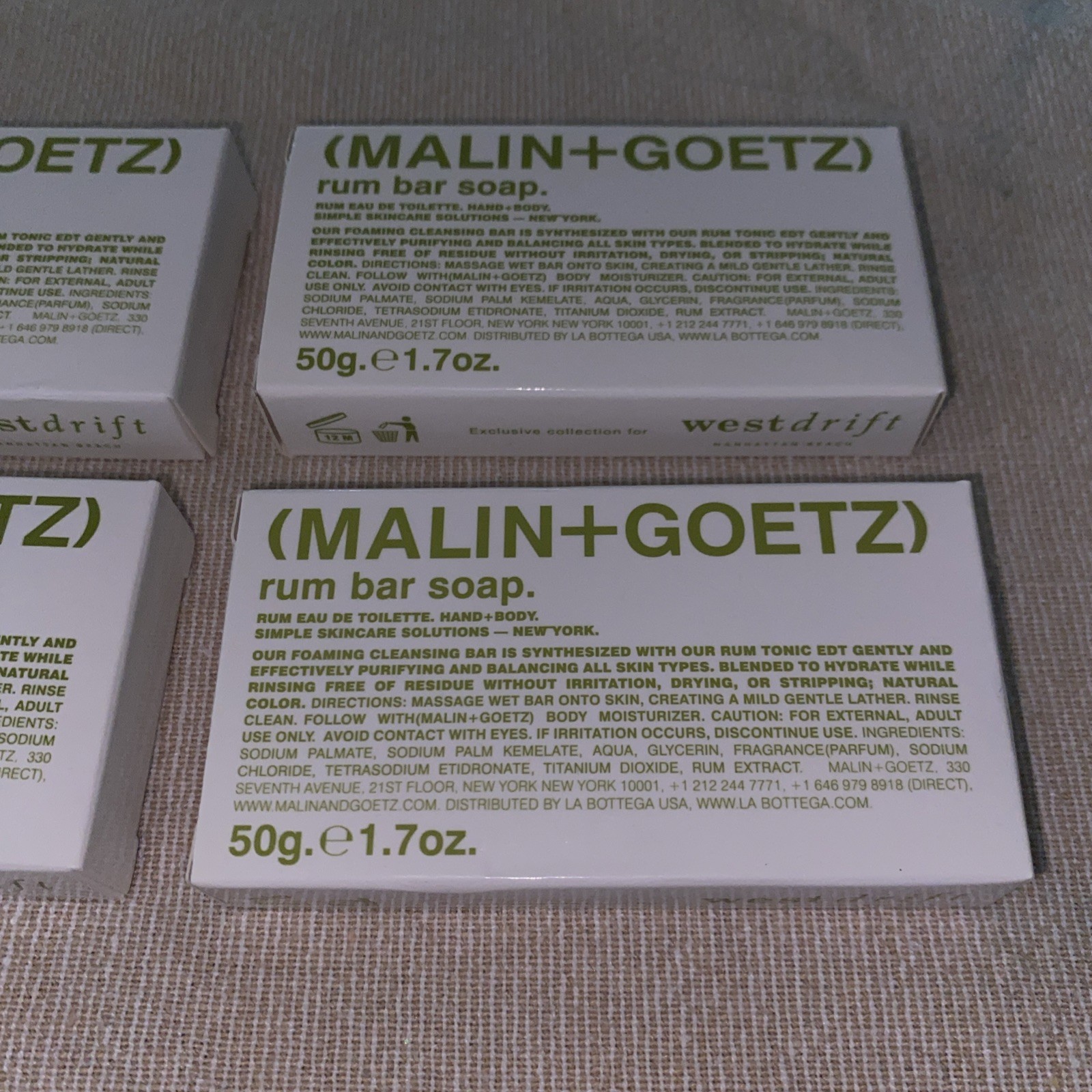 Luxurious Malin+Goetz Rum Bar Soap for Hand & Body – 50g/1.7oz each Lot of 4