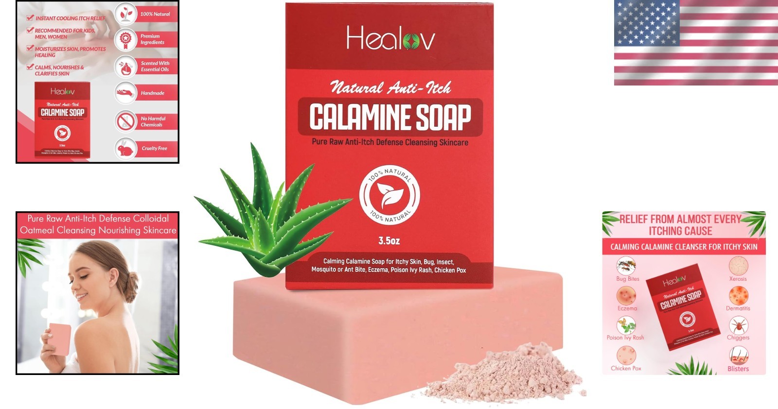 Gentle Calamine Soap Bar – Natural Itch Relief for All Skin Types, 3.5 Oz