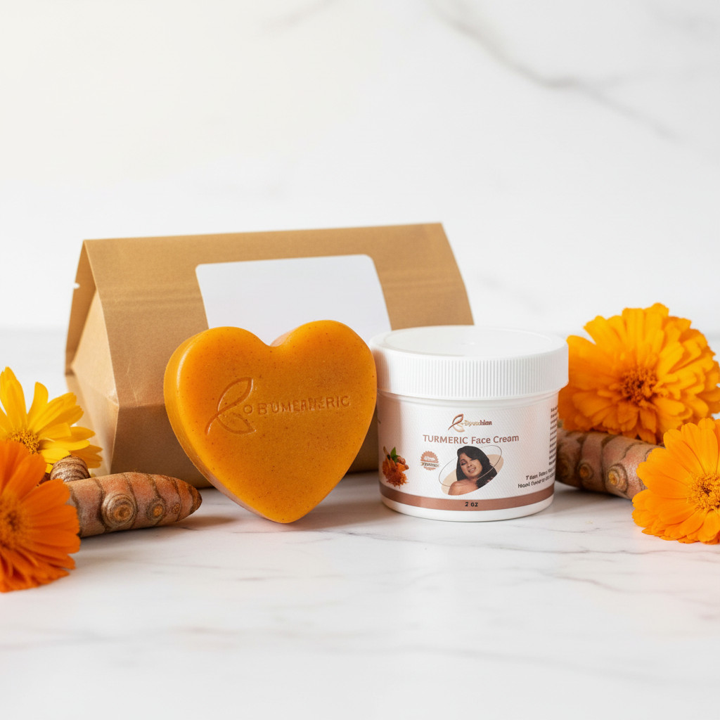 **Turmeric Skincare Bundle Face Cream 2oz + Soap Bar 7oz Daily Care Set**