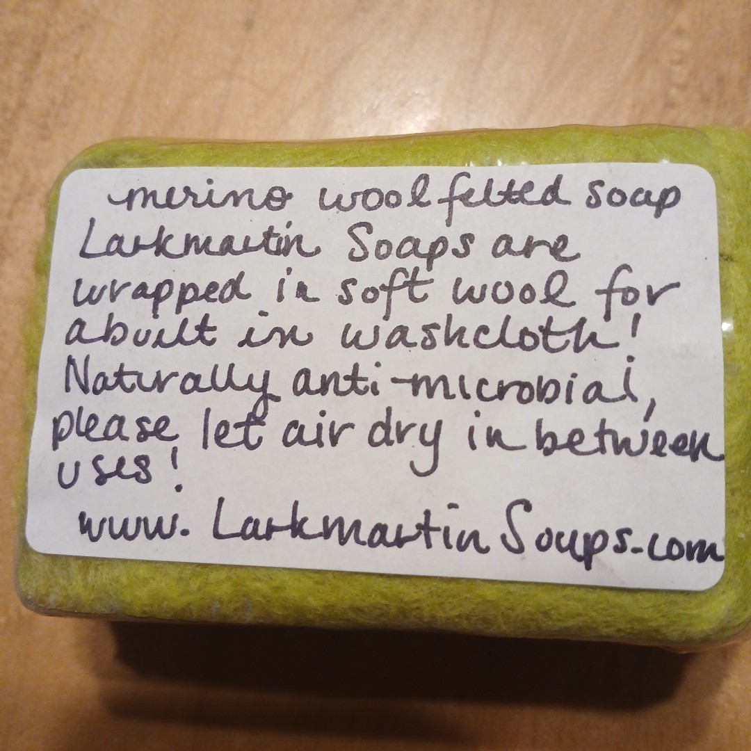 Larkmartin soapwith felted merino wool covered decorative needle hand made 2 Bar