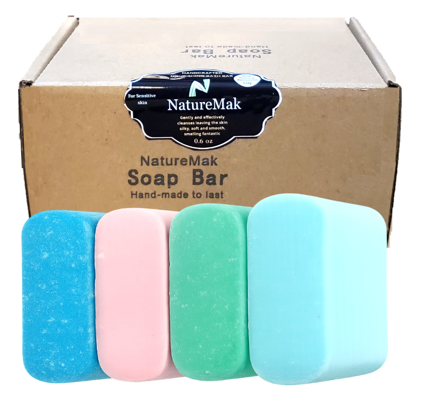 NatureMak Soap Bars w/ Clay – 4pk, 6oz – Handmade in USA, Gentle for Face & Body