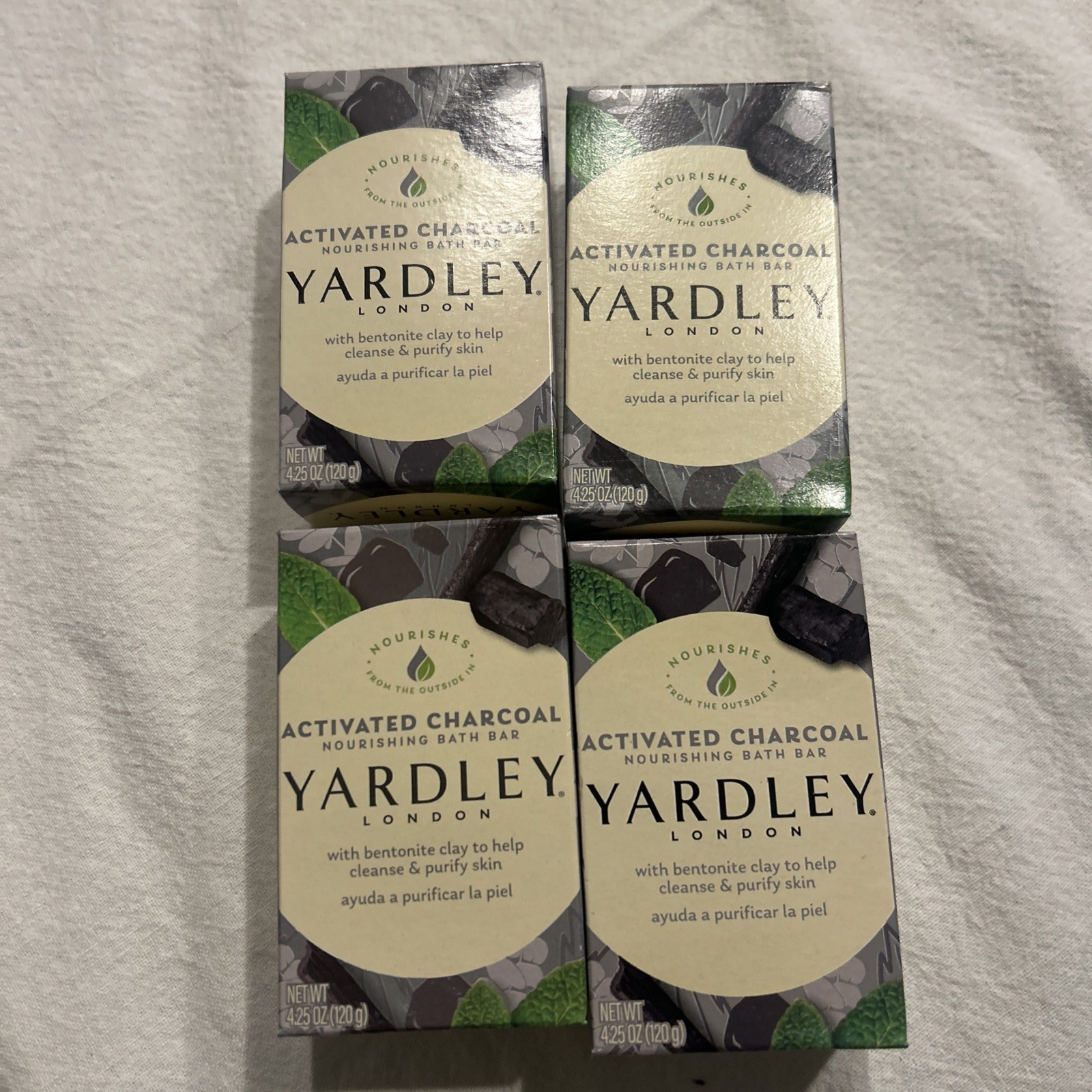 Lot of 4 Yardley London Activated Charcoal Bars Soap 4.25 oz w/ Bentonite Clay