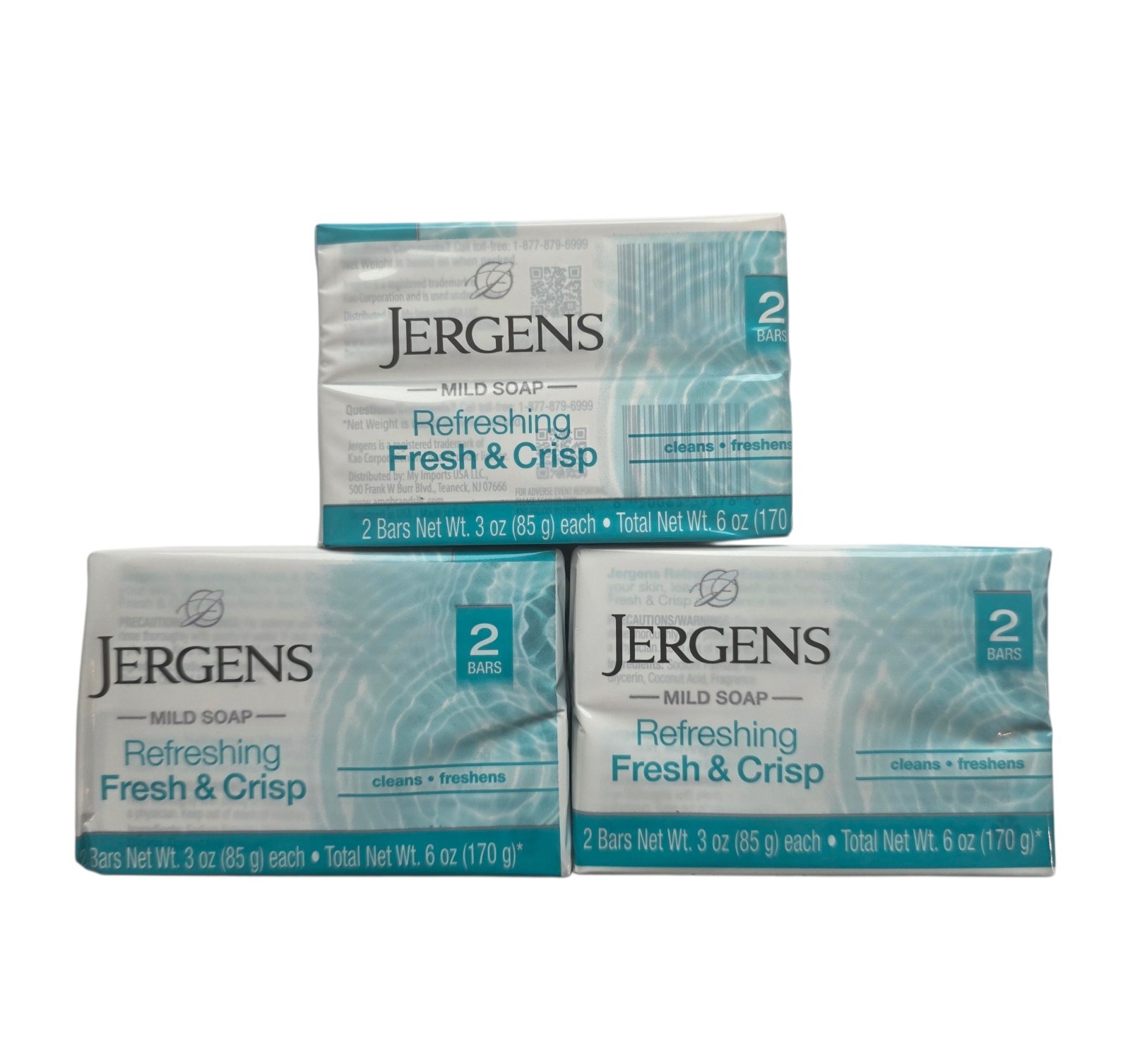 Jergens Mild Soap, Refreshing Fresh & Crisp 3 Pack, 6 Bars 3 oz each