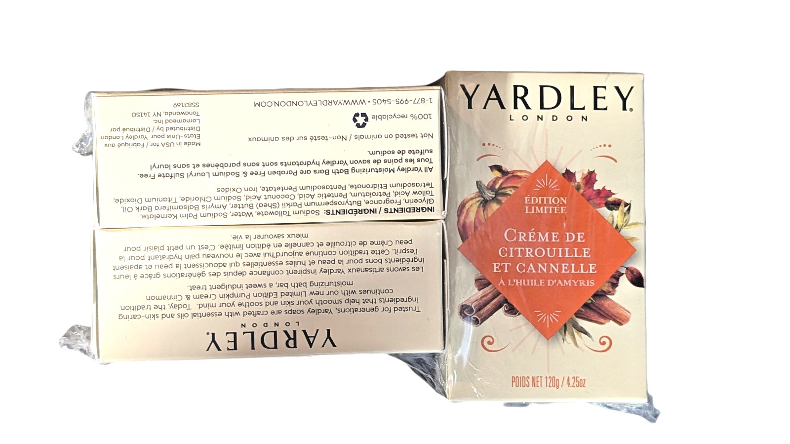 X3 Yardley L.E. Pumpkin, Cream & Cinnamon 4.25 oz. Bar Soap Discontinued