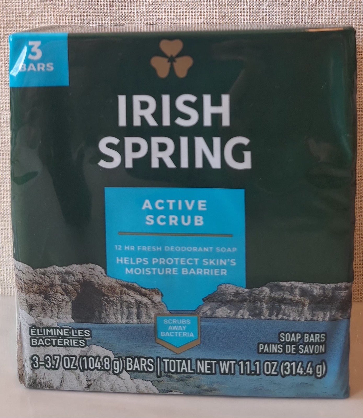 Irish Spring Active Scrub 12 Hr Fresh Moisturizing Deodorant Soap 3- 3.7oz Bars